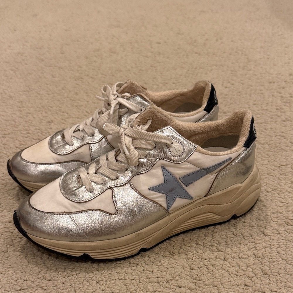 Silver and White Sneakers with Star Detail